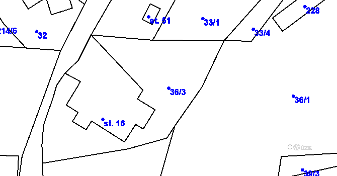 Parcela st. 36/3 v KÚ Hrbokov, Katastrální mapa