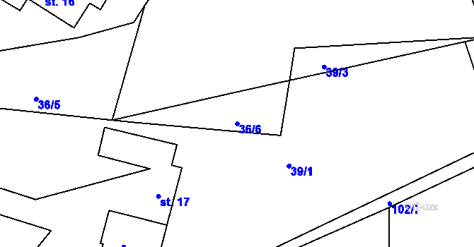 Parcela st. 36/6 v KÚ Hrbokov, Katastrální mapa