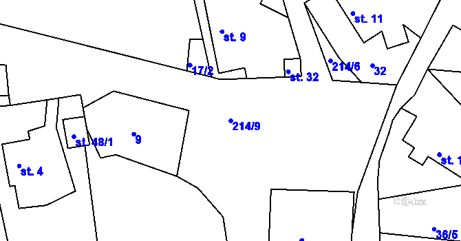 Parcela st. 214/9 v KÚ Hrbokov, Katastrální mapa