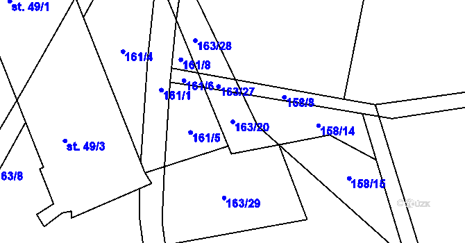 Parcela st. 163/20 v KÚ Hrbokov, Katastrální mapa