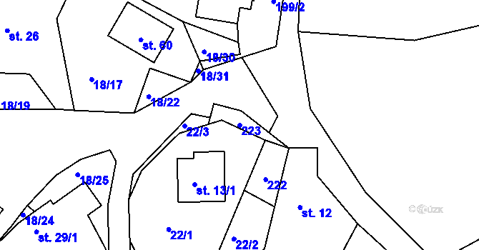 Parcela st. 223 v KÚ Hrbokov, Katastrální mapa