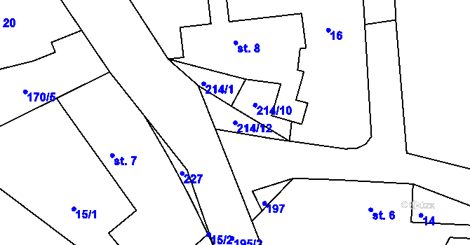 Parcela st. 214/12 v KÚ Hrbokov, Katastrální mapa