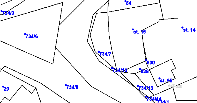 Parcela st. 734/7 v KÚ Kovářov u Seče, Katastrální mapa