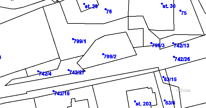 Parcela st. 799/2 v KÚ Kovářov u Seče, Katastrální mapa