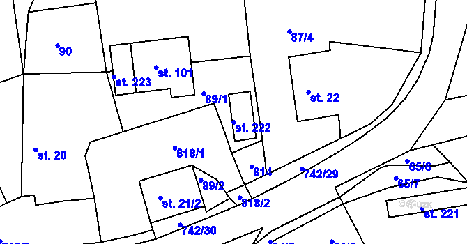 Parcela st. 222 v KÚ Kovářov u Seče, Katastrální mapa