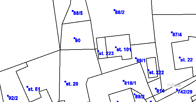 Parcela st. 223 v KÚ Kovářov u Seče, Katastrální mapa