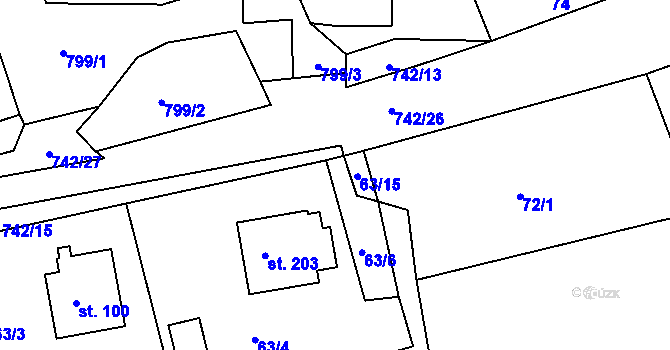 Parcela st. 63/16 v KÚ Kovářov u Seče, Katastrální mapa