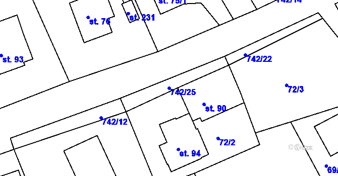 Parcela st. 742/25 v KÚ Kovářov u Seče, Katastrální mapa