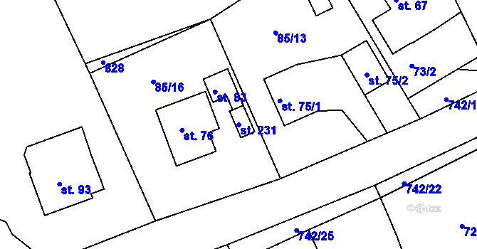 Parcela st. 231 v KÚ Kovářov u Seče, Katastrální mapa