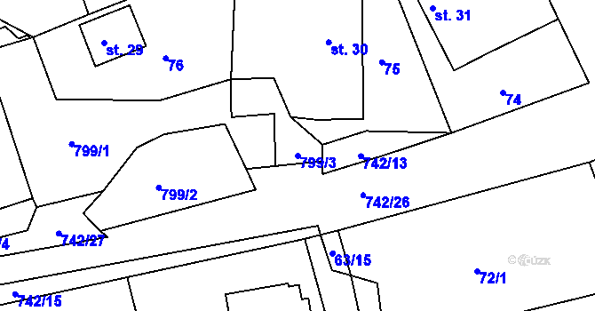 Parcela st. 799/3 v KÚ Kovářov u Seče, Katastrální mapa
