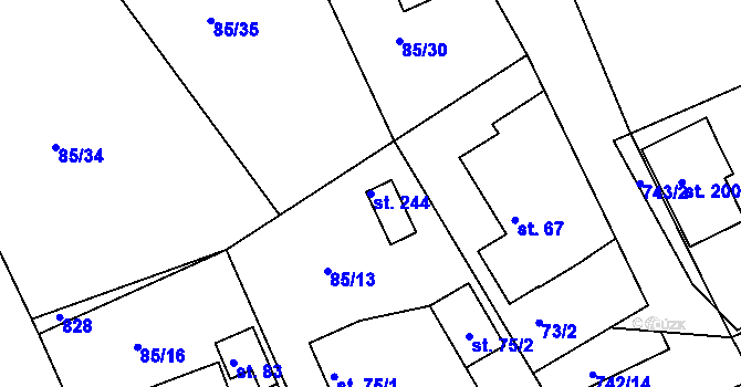 Parcela st. 244 v KÚ Kovářov u Seče, Katastrální mapa