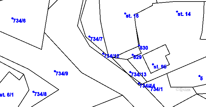 Parcela st. 734/12 v KÚ Kovářov u Seče, Katastrální mapa