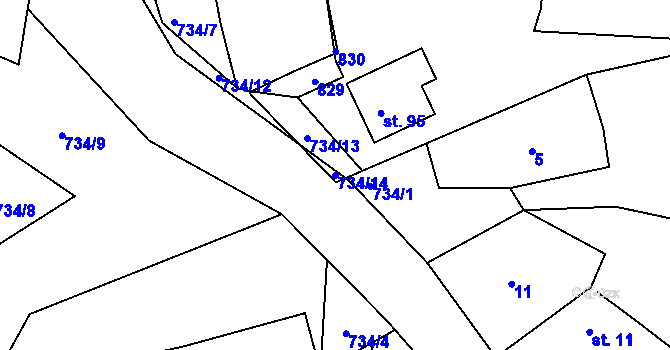 Parcela st. 734/14 v KÚ Kovářov u Seče, Katastrální mapa