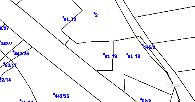 Parcela st. 19 v KÚ Kovářov u Bouzova, Katastrální mapa