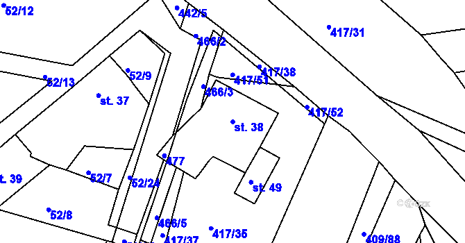 Parcela st. 38 v KÚ Kovářov u Bouzova, Katastrální mapa