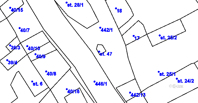 Parcela st. 47 v KÚ Kovářov u Bouzova, Katastrální mapa