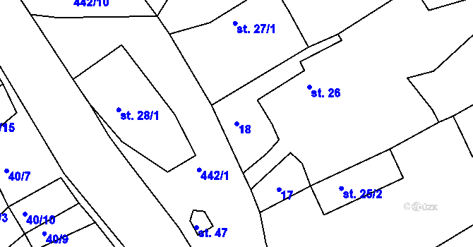 Parcela st. 18 v KÚ Kovářov u Bouzova, Katastrální mapa