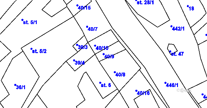 Parcela st. 40/9 v KÚ Kovářov u Bouzova, Katastrální mapa