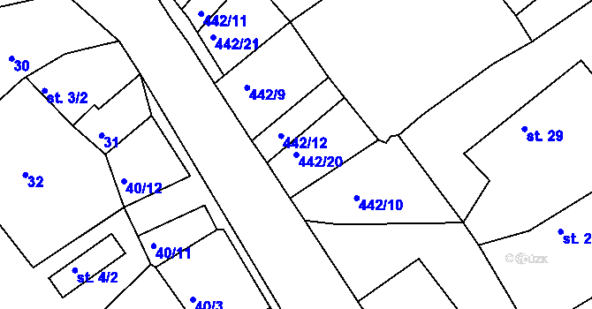 Parcela st. 442/20 v KÚ Kovářov u Bouzova, Katastrální mapa