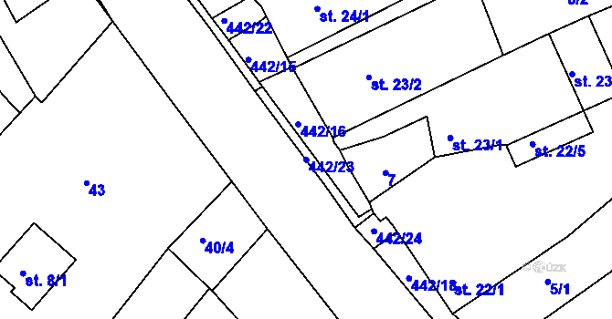 Parcela st. 442/23 v KÚ Kovářov u Bouzova, Katastrální mapa