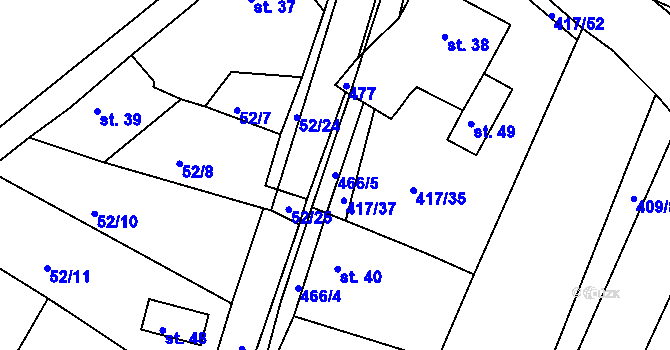 Parcela st. 466/5 v KÚ Kovářov u Bouzova, Katastrální mapa