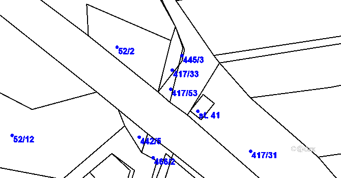 Parcela st. 417/53 v KÚ Kovářov u Bouzova, Katastrální mapa