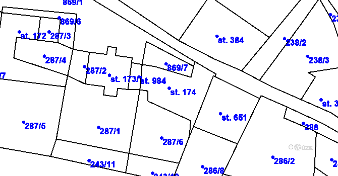 Parcela st. 174 v KÚ Kovářská, Katastrální mapa