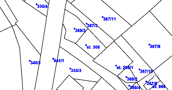 Parcela st. 308 v KÚ Kovářská, Katastrální mapa