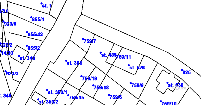 Parcela st. 483 v KÚ Kovářská, Katastrální mapa