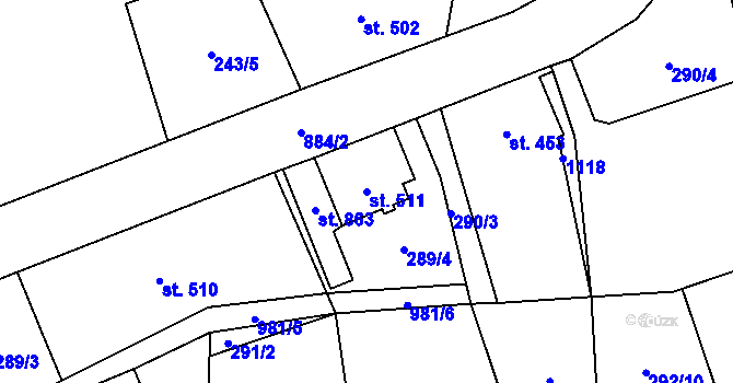 Parcela st. 511 v KÚ Kovářská, Katastrální mapa