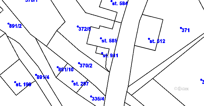 Parcela st. 911 v KÚ Kovářská, Katastrální mapa
