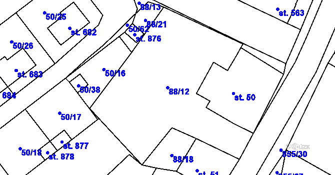 Parcela st. 88/12 v KÚ Kovářská, Katastrální mapa