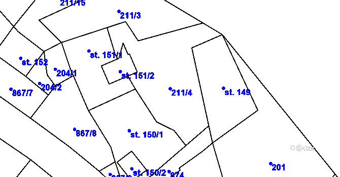 Parcela st. 211/4 v KÚ Kovářská, Katastrální mapa