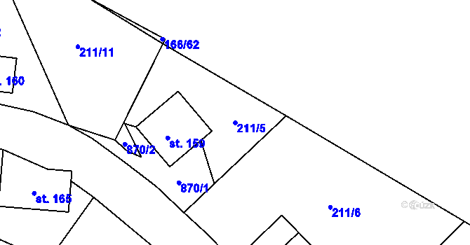 Parcela st. 211/5 v KÚ Kovářská, Katastrální mapa