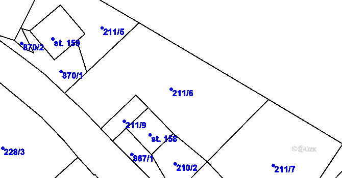 Parcela st. 211/6 v KÚ Kovářská, Katastrální mapa