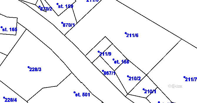 Parcela st. 211/9 v KÚ Kovářská, Katastrální mapa
