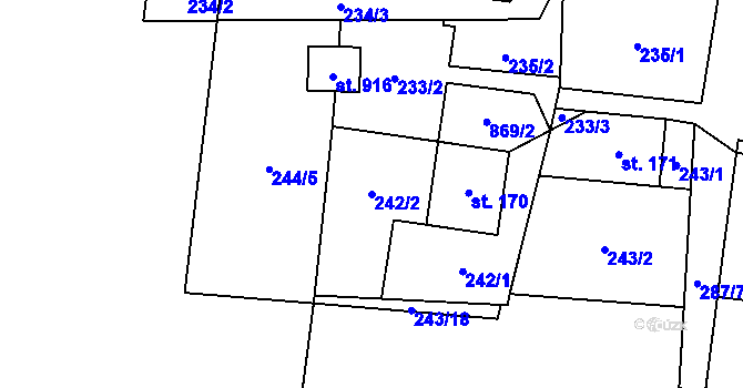 Parcela st. 242/2 v KÚ Kovářská, Katastrální mapa