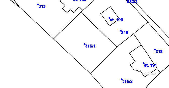 Parcela st. 316/1 v KÚ Kovářská, Katastrální mapa