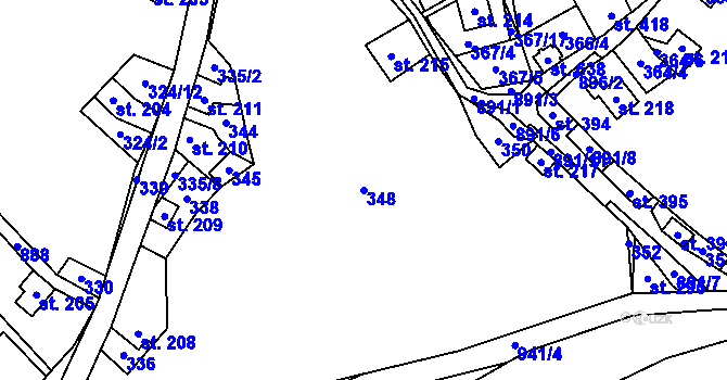 Parcela st. 348 v KÚ Kovářská, Katastrální mapa