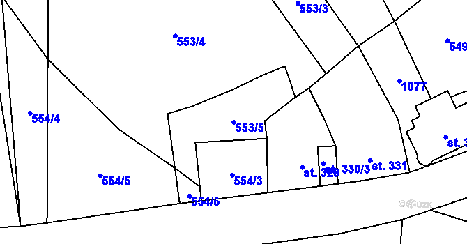 Parcela st. 553/5 v KÚ Kovářská, Katastrální mapa