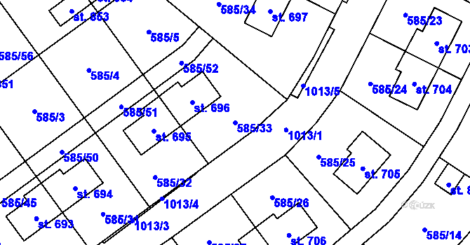 Parcela st. 585/33 v KÚ Kovářská, Katastrální mapa