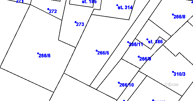 Parcela st. 266/5 v KÚ Kovářská, Katastrální mapa
