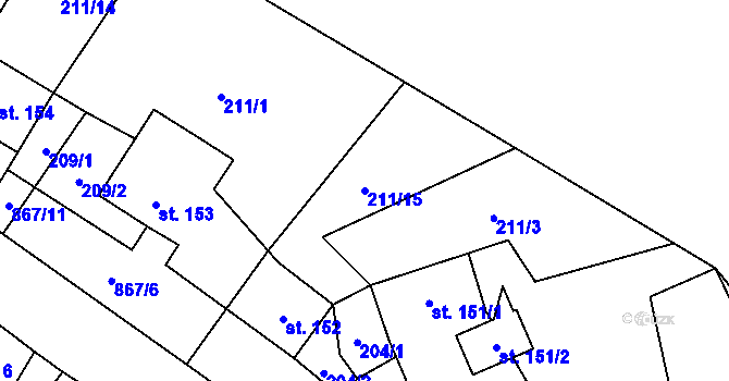 Parcela st. 211/15 v KÚ Kovářská, Katastrální mapa