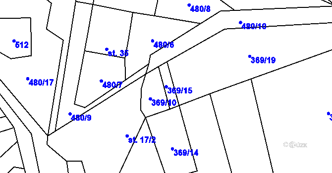 Parcela st. 369/15 v KÚ Kozárov, Katastrální mapa