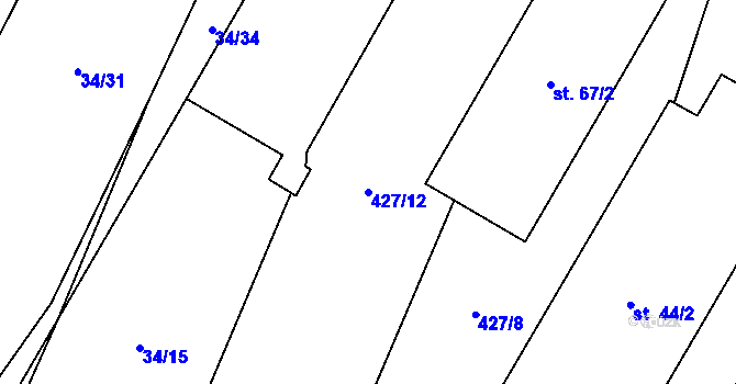 Parcela st. 427/12 v KÚ Kozárov, Katastrální mapa