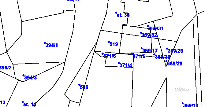 Parcela st. 371/6 v KÚ Kozárov, Katastrální mapa