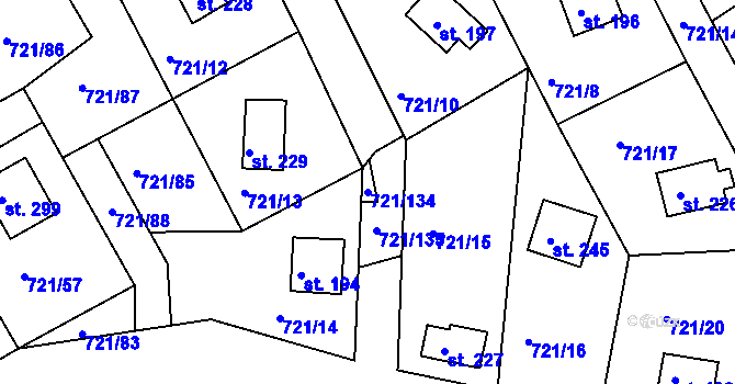 Parcela st. 721/134 v KÚ Kozárovice, Katastrální mapa