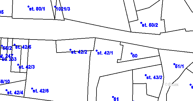 Parcela st. 42/1 v KÚ Kozárovice, Katastrální mapa