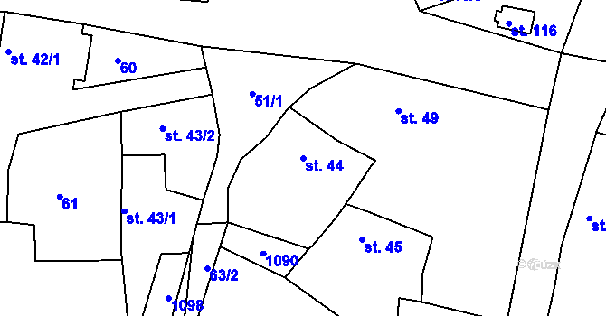Parcela st. 44 v KÚ Kozárovice, Katastrální mapa