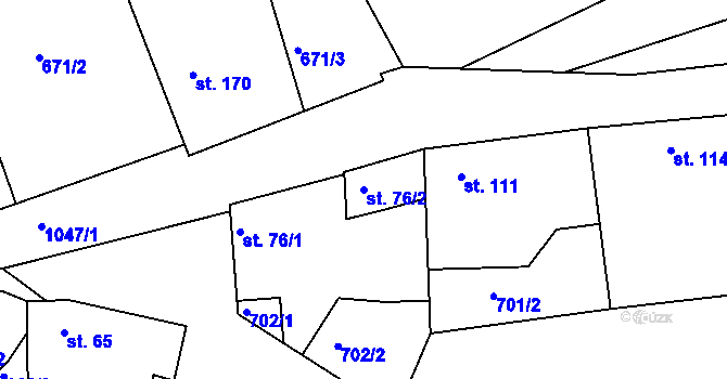 Parcela st. 76/2 v KÚ Kozárovice, Katastrální mapa